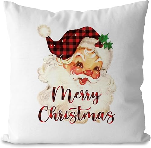 DOTAIN Fundas de almohada de Navidad a cuadros, fundas de almohada de Navidad de 18 x 18 pulgadas, decoración de Papá Noel de Navidad a cuadros