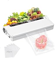 Ke Moxiey Vacuum Sealer Machine: 75KPA Strong Suction, Moist/Dry Modes, 20 Bags, Digital Timer, Compact Food Saver (White)