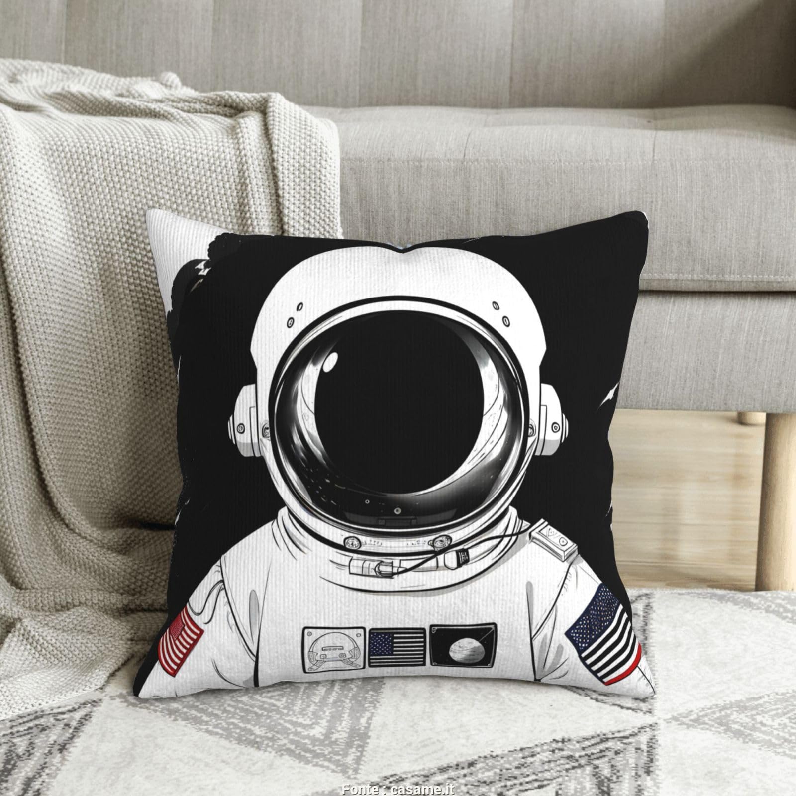 Housse de coussin astronaute 40x40 cm en velours côtelé doux pour décoration de canapé
