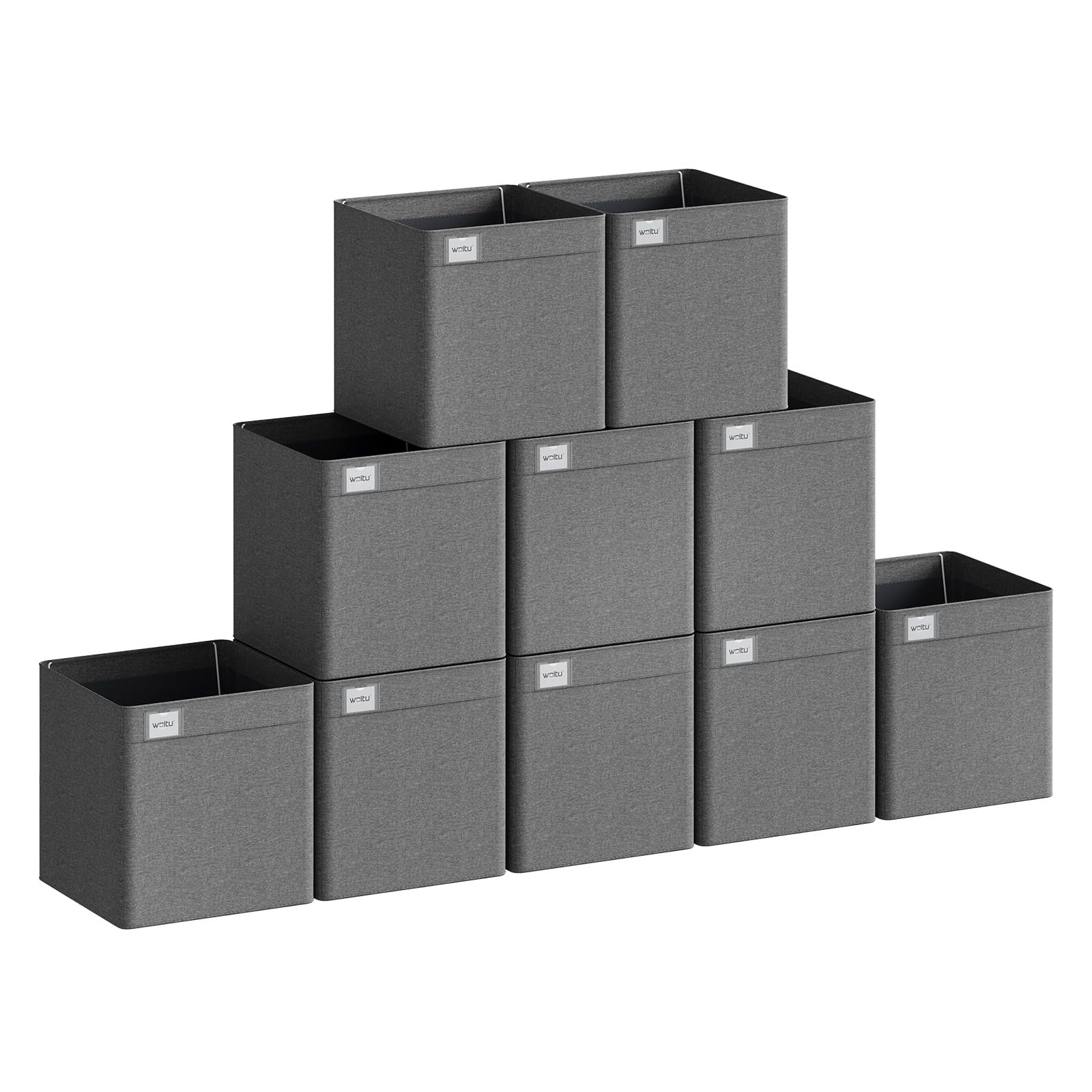 Woltu Grey Collapsible Storage Boxes Set Of 10, Fabric Storage Cubes With Label Holders And Handles, Wardrobe Organisers For Shelves, Living Room, Office, Bedroom, Dark 32.5X32.5x32cm