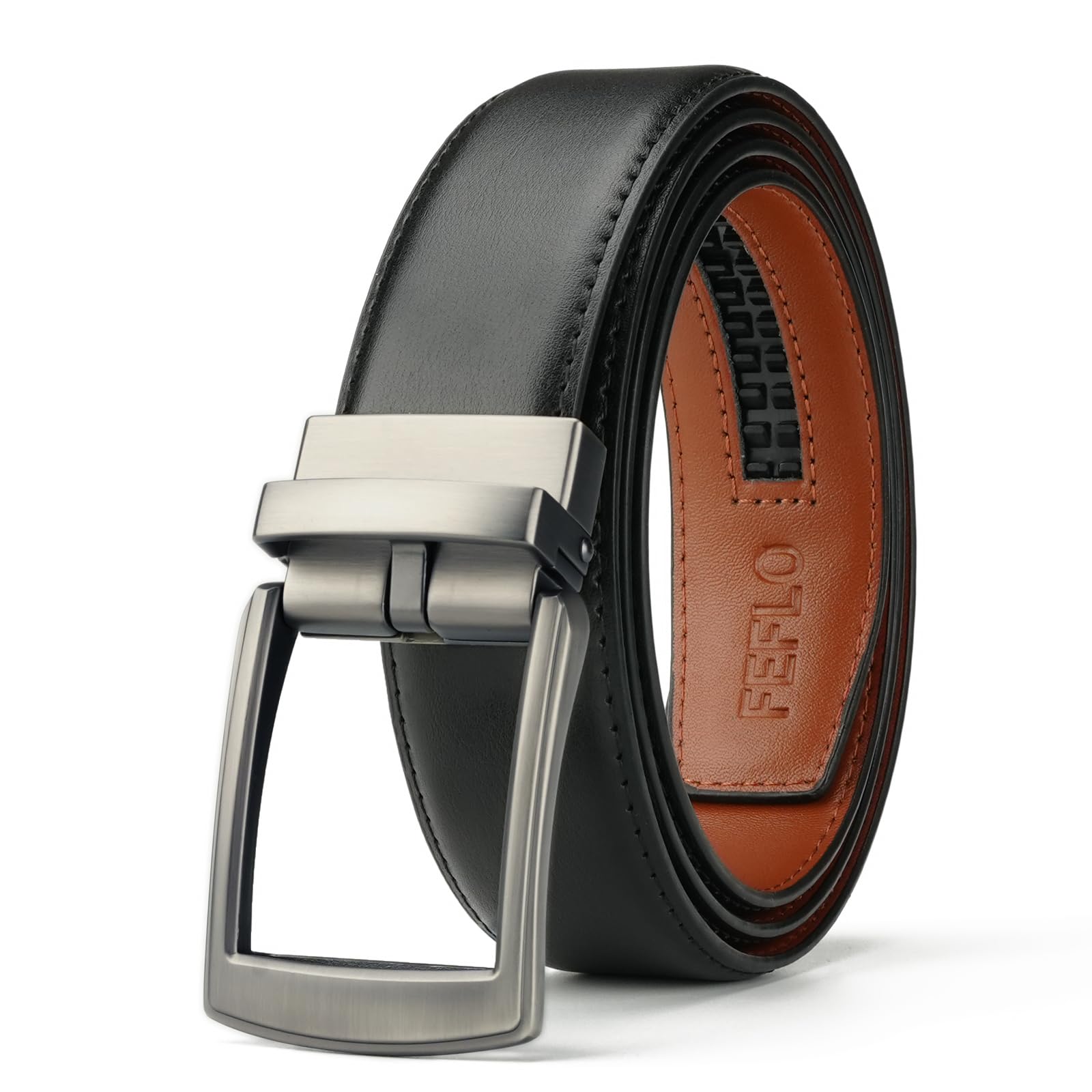 FEFLO Cintura Uomo, Cintura Pelle con Fibbia Automatica cricchétto, Larghezza 35 mm,Taglia Regolata, Adatto per abbigliamento da lavoro e casual