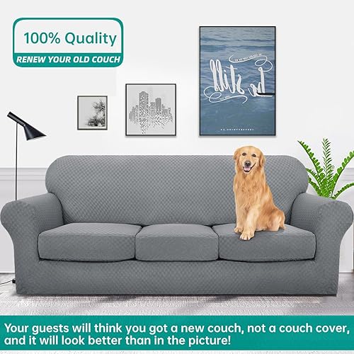 Miniatura 2 de YEMYHOM Últimas Fundas de Sofá a Cuadros de 4 Piezas para Sofá de 3 Cojines Extra Grande de Alta Elasticidad Engrosada Funda de Sofá para Perros