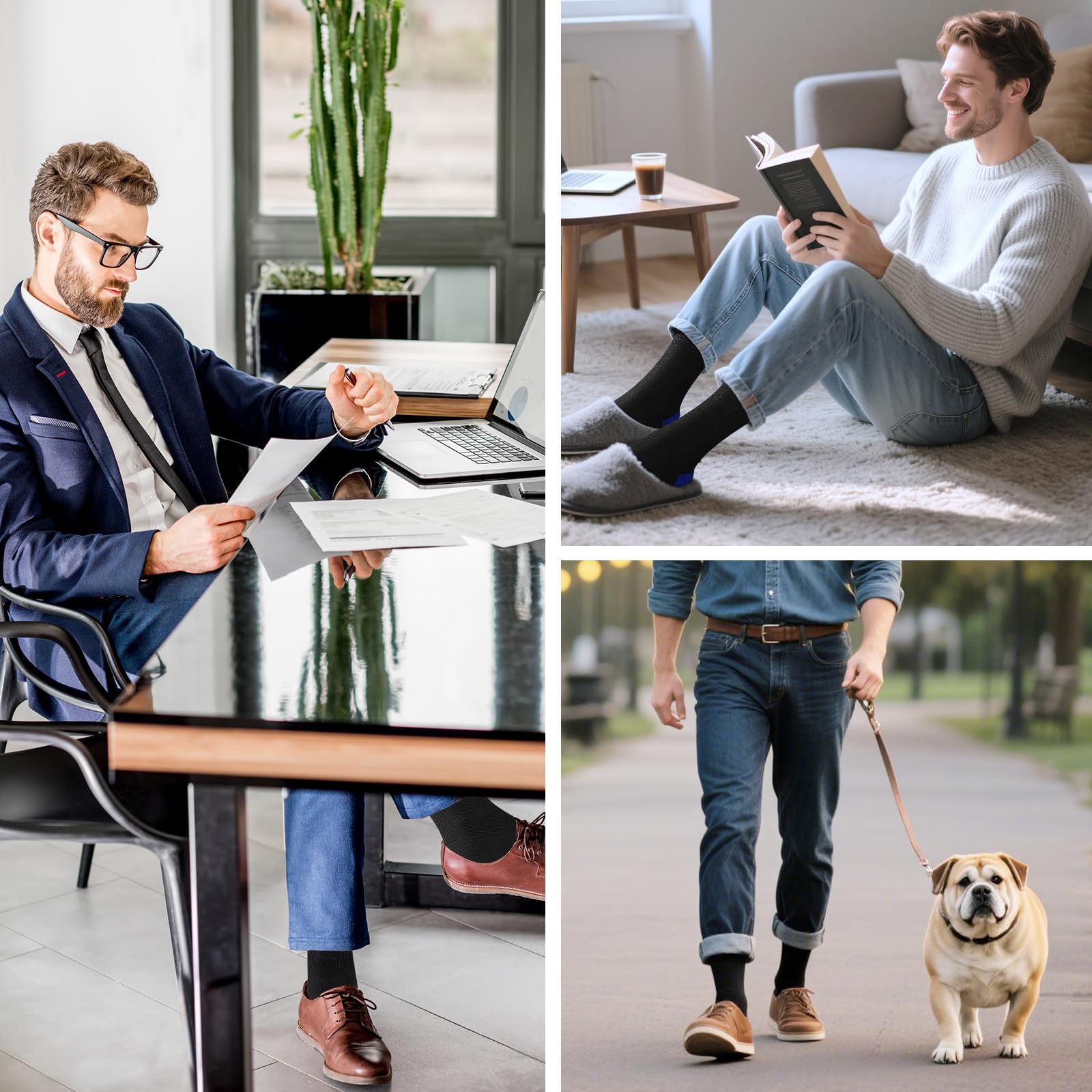 6/10 Pairs Mens Black Socks, Breathable Causal Cotton Socks Men Multipack, Soft Smart Dress Sock with Reinforced Heel & Toe, Suitable for Work and Daily Wear — view 9