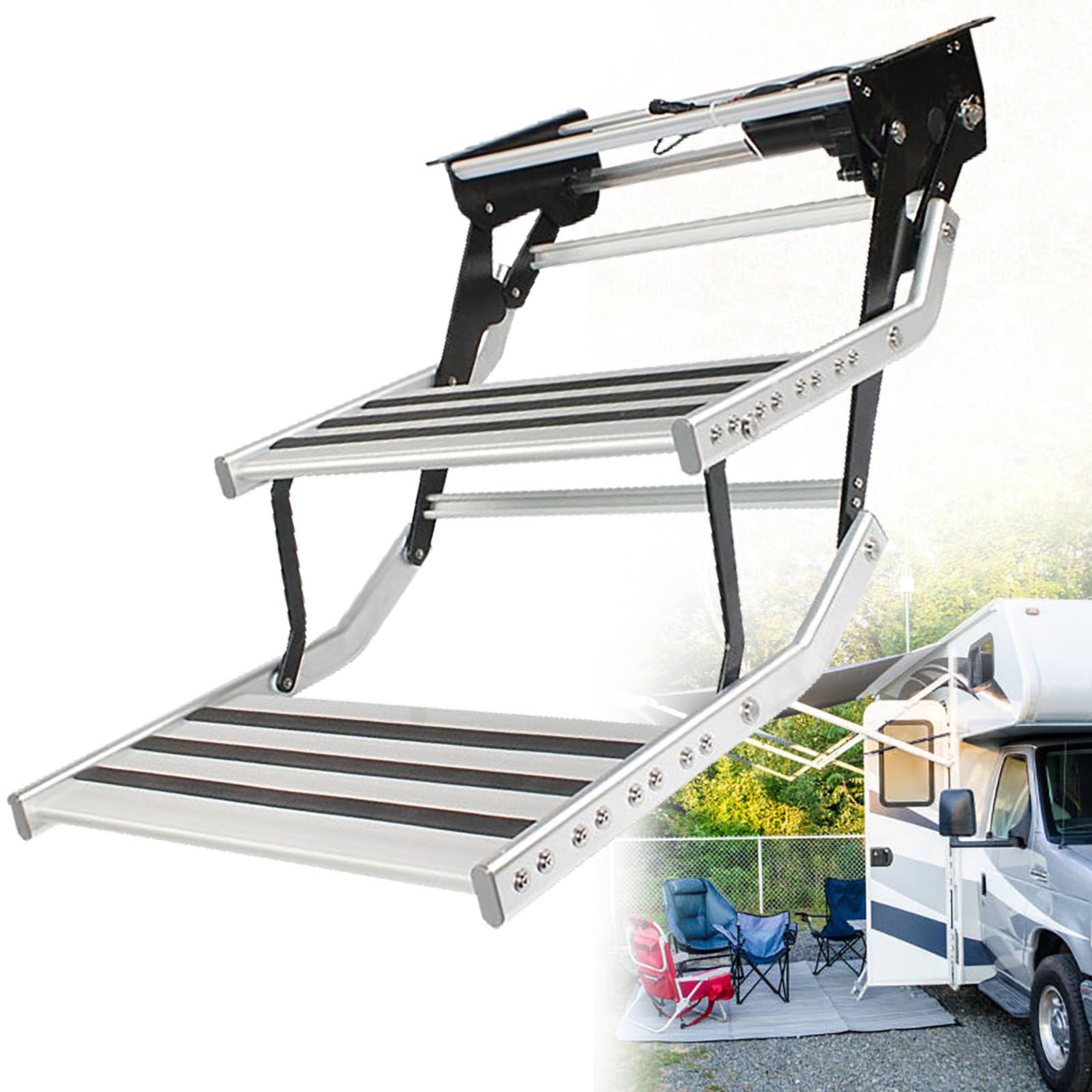 Escalera Plegable Manual para Caravana, Doble Escalera, Capacidad de 440 Libras, para Una Entrada y Salida Seguras, Caravana, Remolque, Escalones para Caravana,2-Step Electric