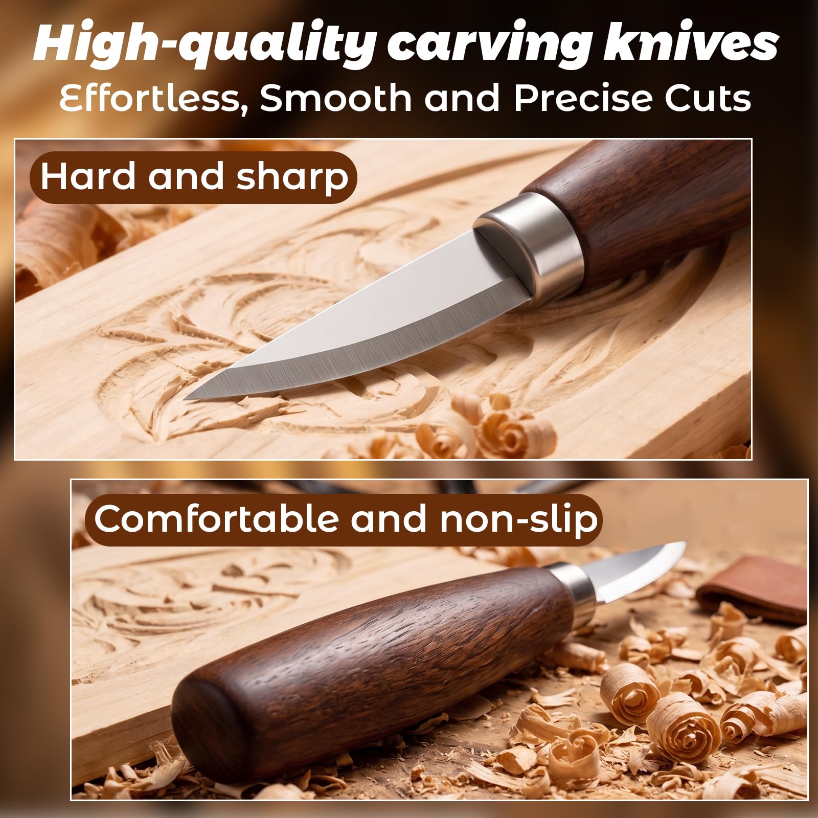 HA BIN Kit de Sculpture sur Bois 25 pièces, Set Complet pour Débutants avec Couteaux de Sculpture, Pierre à Aiguiser, Gants, Bloc de Bois de Tilleul & Sac de Rangement, Kit pour Adultes
