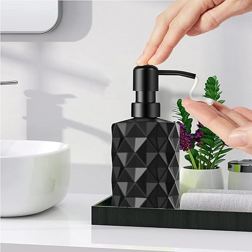 Miniatura 4 de Dispensador de jabón negro mate, dispensador de jabón de manos y jabón para platos para bañococina, dispensador de jabón de vidrio de 11 onzas con