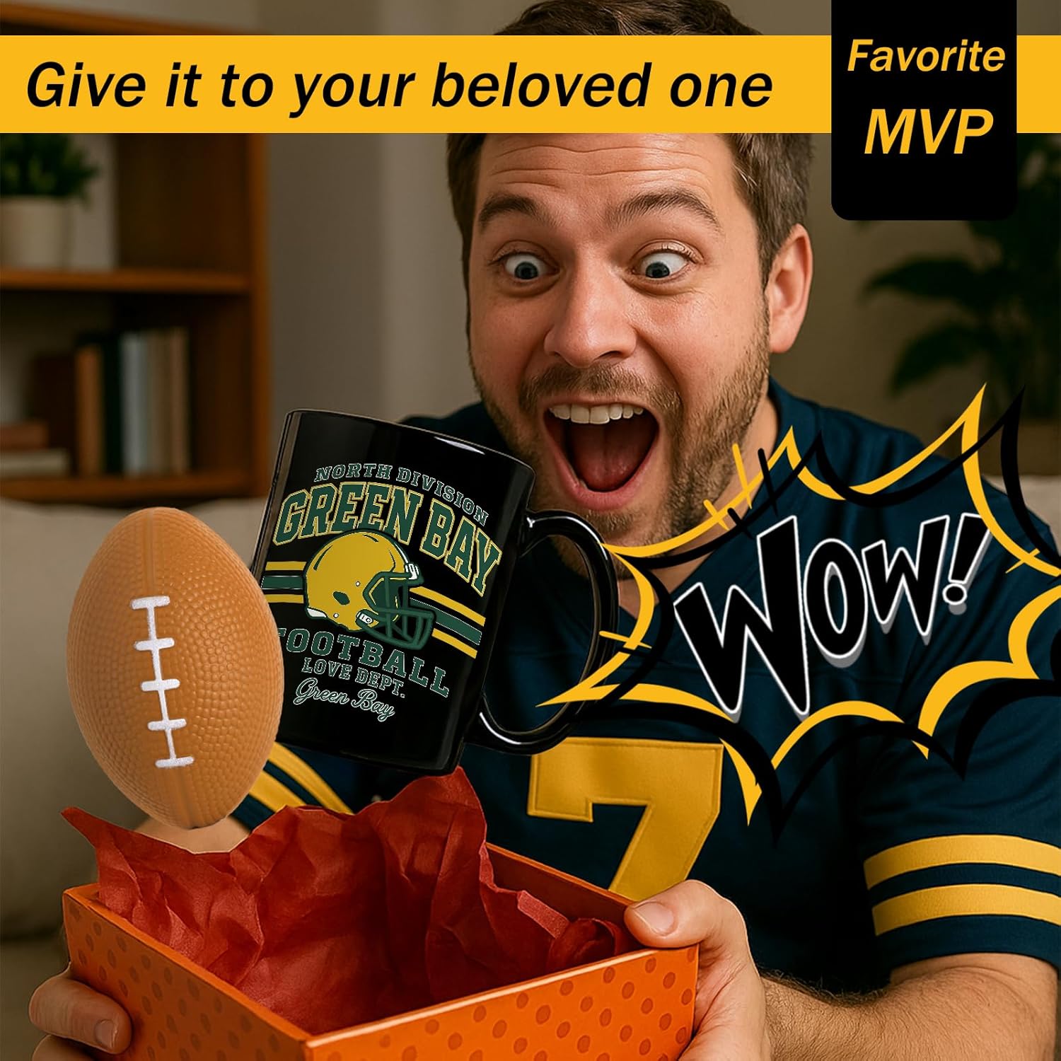 2 in 1 Football Fan Ceramic Coffee Mug Cup Green Bay Themed Merch Shop Men Women Sport Stuff Gear Apparel Packer Team Decor Accessories Merchandise Dad Boyfriend Bf Birthday Christmas Cool Xmas Gift - Image 3