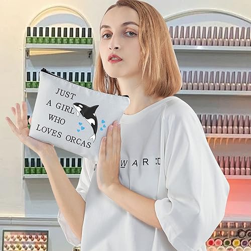 Miniatura 10 de LEVLO Divertida bolsa de cosméticos de ballena asesina, regalo para amantes de los animales, solo una chica que ama las orcas maquillaje con