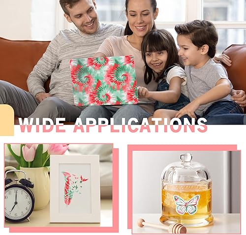 Miniatura 6 de Tintnut Rollo de vinilo permanente de teñido anudado, 12 pulgadas x 5 pies, hojas de vinilo adhesivas con patrón de remolinos verdes y rojos para