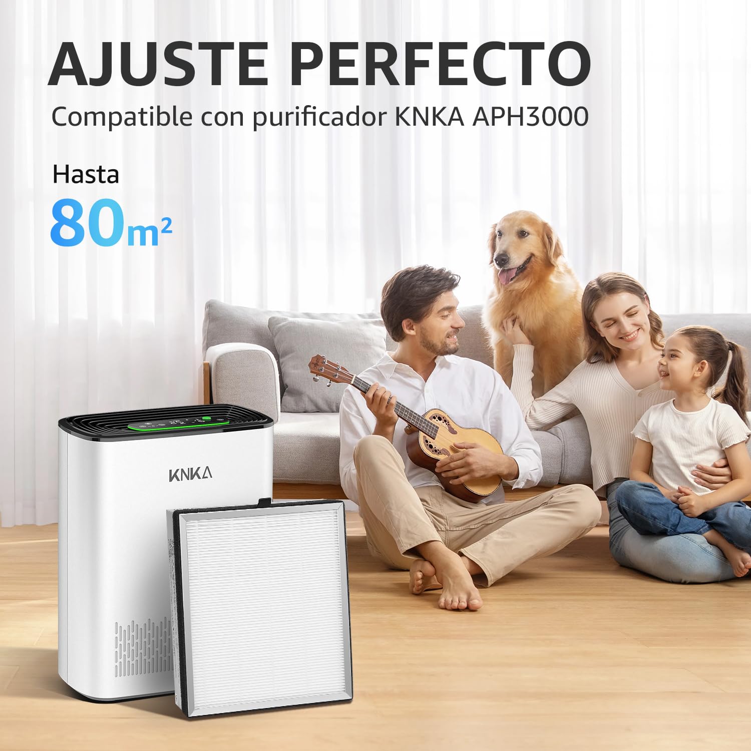 KNKA Filtro de Repuesto para Purificador de Aire APH3000, Paquete de 2 Filtros Combinados HEPA y Carbón Activo, Elimina 99,97% Polvo, Polen y Olores, Duradero