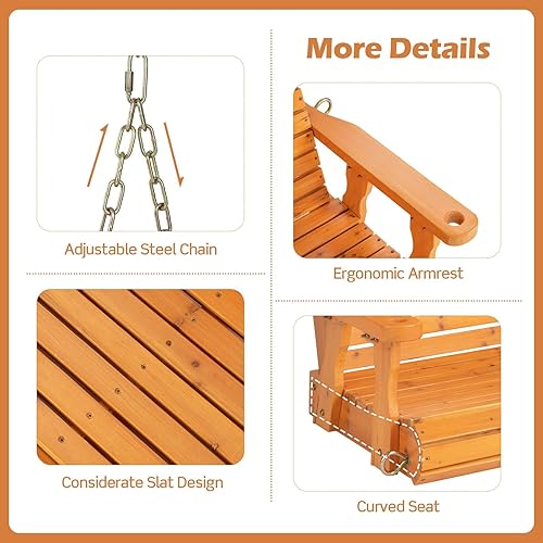 Miniatura 11 de Columpio doble de madera de cedro de 4 pies con cadena de hierro, 500 libras, color marrón oscuro