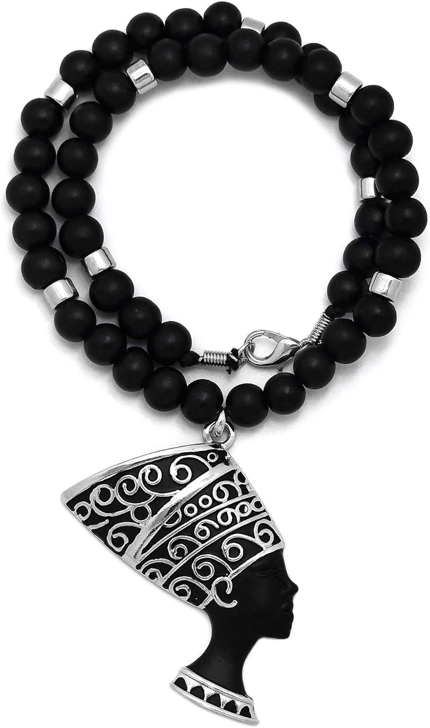 CBC Crown Egypt Queen Nefertiti Pendant 10 mm 18"/20"/ 24 Wooden Bead Necklace