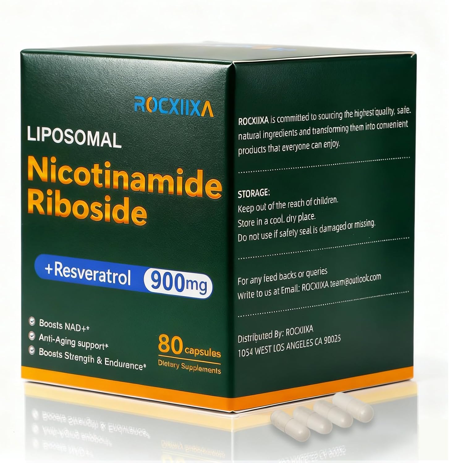 NAD+ Supplement - Nicotinamide Riboside 900 Mg Supplement for Men and Women, Liposomal Nicotinamide Riboside Resveratrol, for Focus, Boost - 80 Capsules