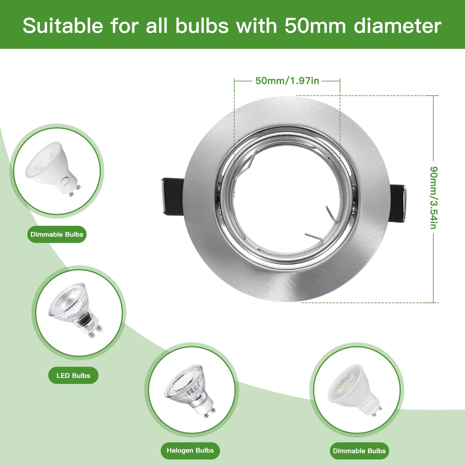 GU10 Einbaustrahler 12er Set – Schwenkbare LED Spots 230V, Edelstahl gebürstet Einbauspots, Runde Deckenspots inkl. Fassung für GU10 LED oder Halogen