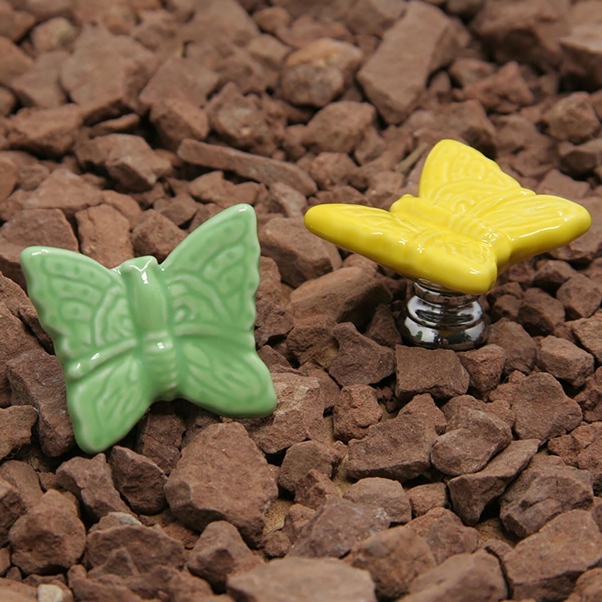 12 Pcs Butterfly Ceramic Door Knob Pull Handle, Kitchen Cabinet Drawer Cupboard Chest Handle, Vintage Dresser Wardrobe Kid's Furniture Decor (Pink)