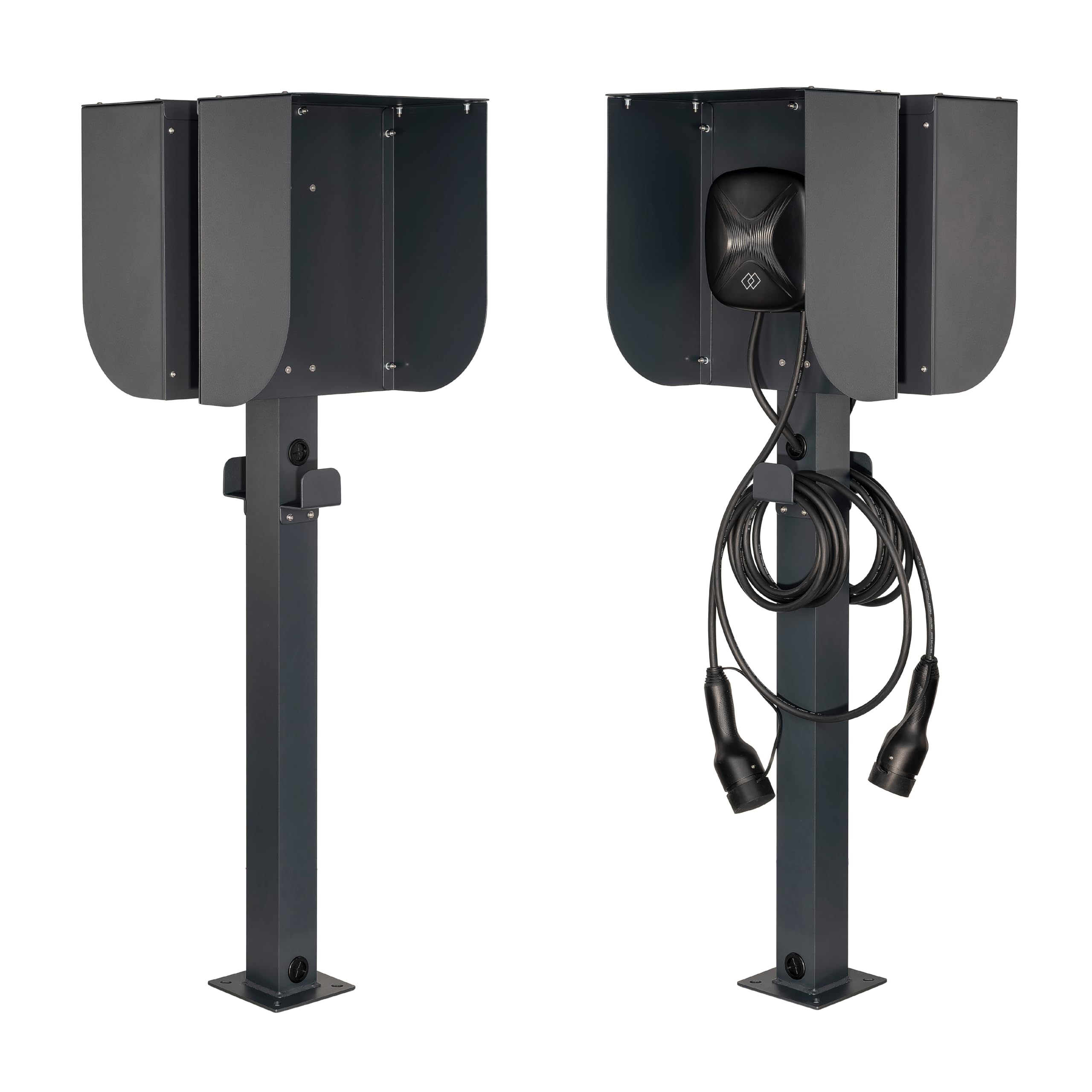 Wallbox - Supporto doppio per 2 stazioni di ricarica, colonna autoportante in alluminio, universale per Wallbox, adatto per esterni (doppio supporto con protezione)