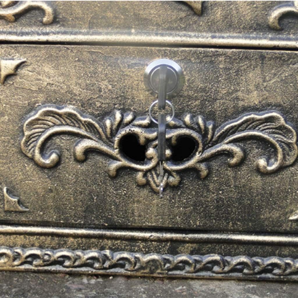 HBJWOV Cast Iron Flower Mailbox Embossed Trim Decor Bronze Look Home Garden Decorative Wall Metal Mail Post Box