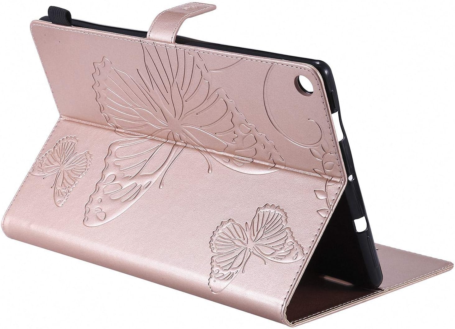 Case for Fire HD 10 Tablet, Techcircle Butterfly Embossed Slim Folding Stand Cover with Credit Card/Cash Holder Case for Amazon Fire HD 10.1" 5th/7th/9th Generation-2015/2017/2019 Release, Rose Gold