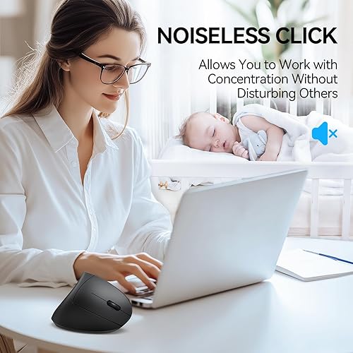 Miniatura 8 de TECKNET Ratón ergonómico, mouse vertical inalámbrico Bluetooth, seguimiento óptico de 4800 DPI, 6 DPI ajustables, clics silenciosos, 2.4 GHz con