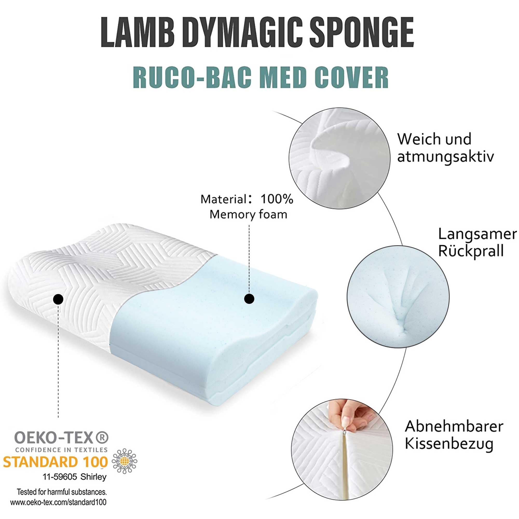 LAMB Nackenkissen Kopfkissen, Höheneinstellbares Memory Foam Nackenstützkissen Seitenschläferkissen, Ergonomisches Schlafkissen Antischnarchkissen mit RUCO-BAC Bezug