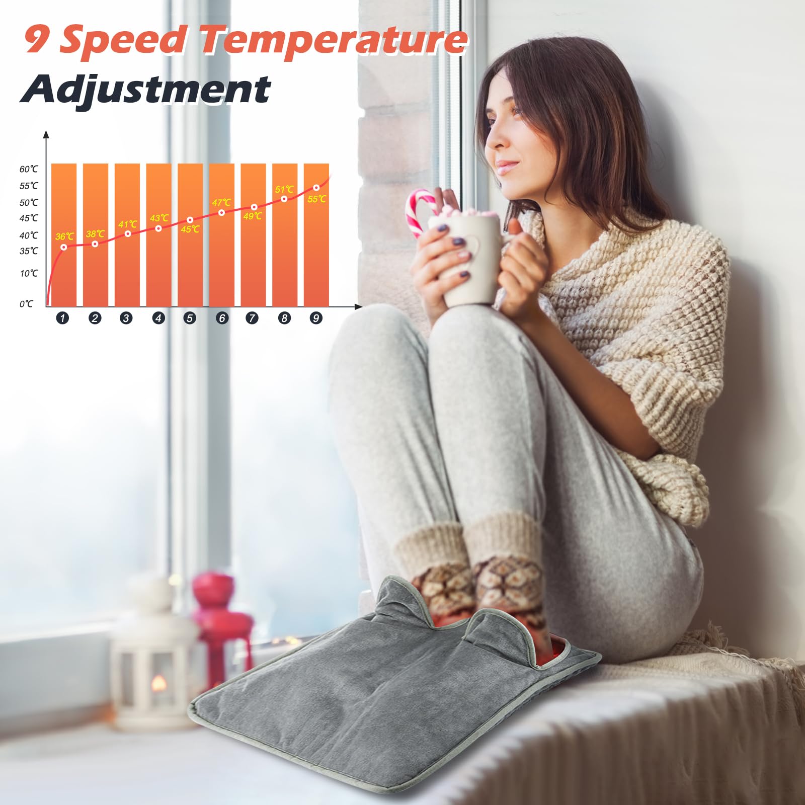 Scaldapiedi Elettrico, Scaldapiedi Con 10 Impostazioni Di Temperatura E 3 Timer Riscaldatore Per Piedi Con Elemento Riscaldante Da 40 60 C Lavabile In Lavatrice Grigio 92909668