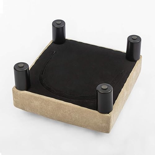 Miniatura 44 de Adeco Reposapiés pequeño/Reposapiés-Arte geométrico - Reposapiés otomano cuboide y cilindro, marrón café Piel sintética negra de poliuretano,Marrón