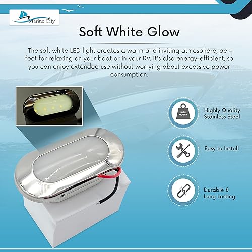 Miniatura 4 de MARINE CITY 24V 1.5W 304 grado de acero inoxidable impermeable IP66 LED oval luz de cortesía en blanco suave