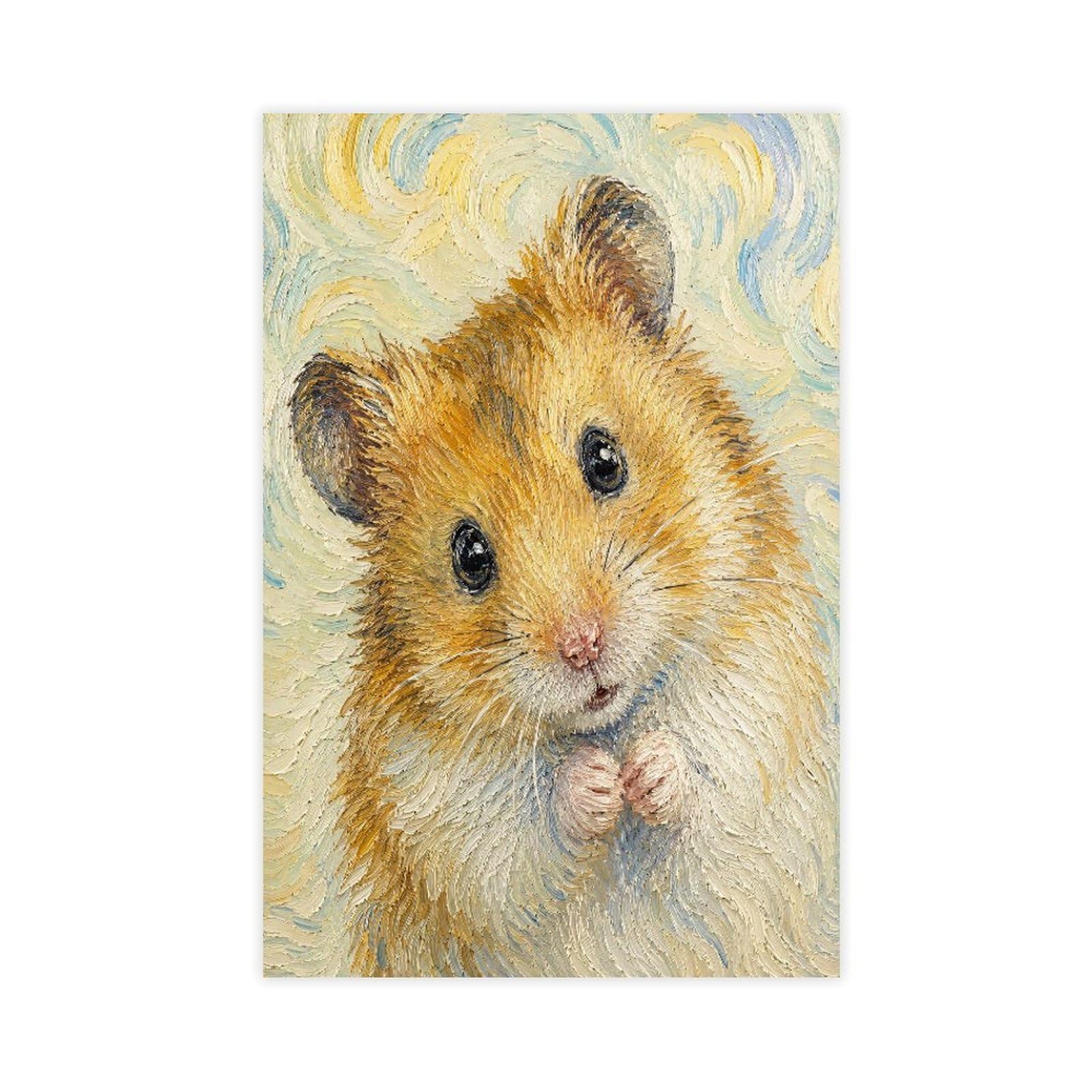 W7c8u2x3 Unframe-Style-8 Cute Hamster Portrait Canvas Wall Art, Realist Painting Entryway