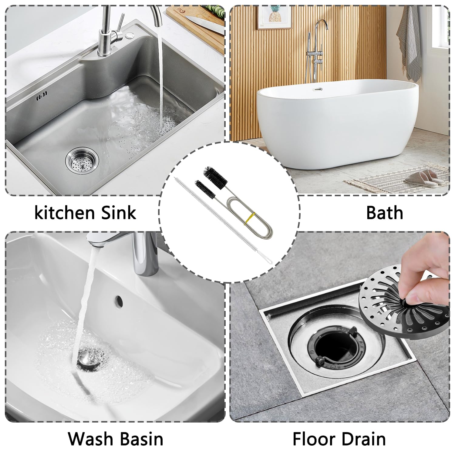 REEKNOKOL Drain Unblocker Tools, 2Pcs Sink Unblocker Tool Flexible Drain Cleaner Tool 155cm/61in Drain Brush 45cm/ 17.8in Drain Snake Unblocker for Kitchen Bathroom Shower Plug Hole - Image 3