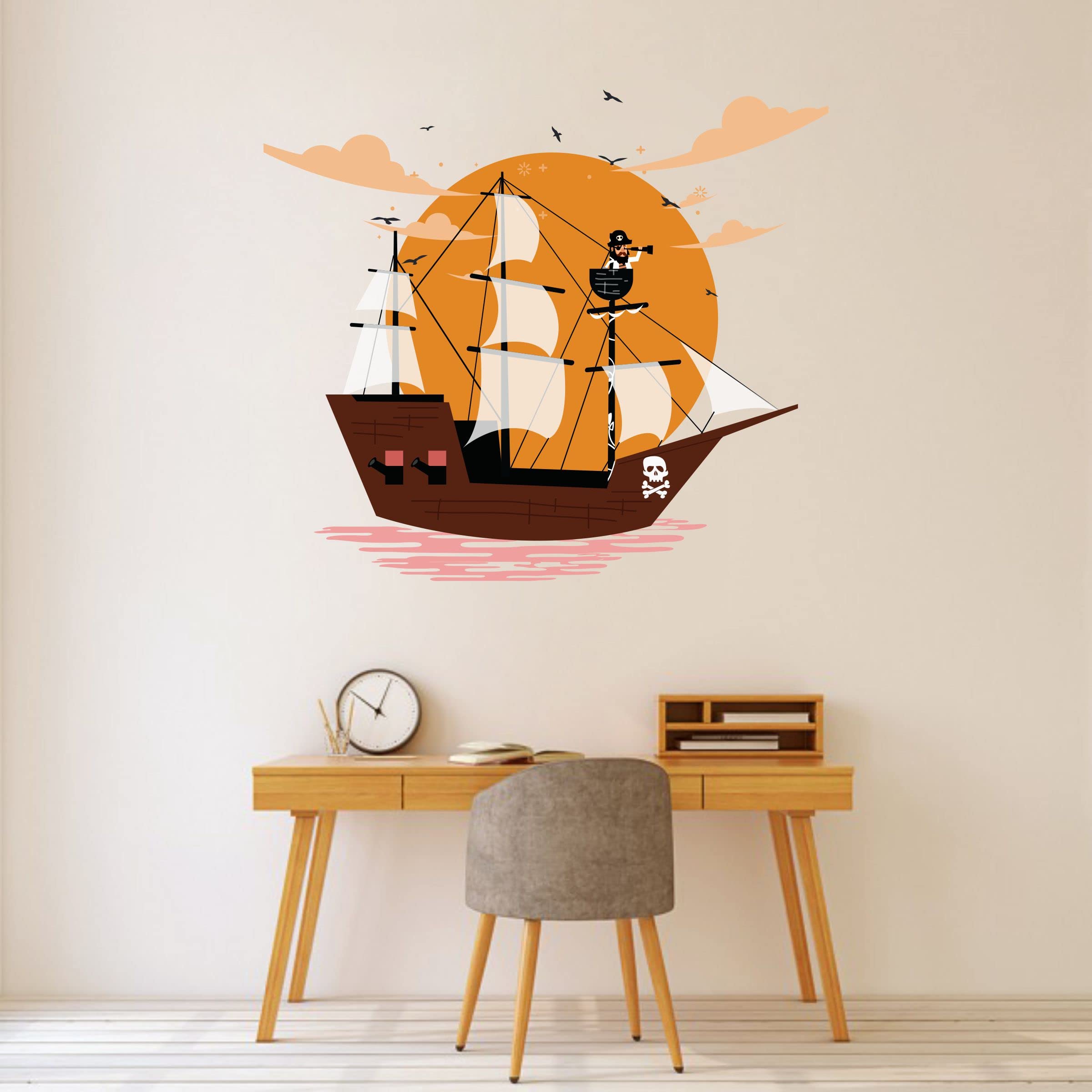 Ship Wall Sticker| Decorative Peel & Stick Wall Decal for Living Room, Bedroom, Office | Easy to Apply Home Decor Sticker (Multicolour,Size:- 25 x 22 Inch)-image-23