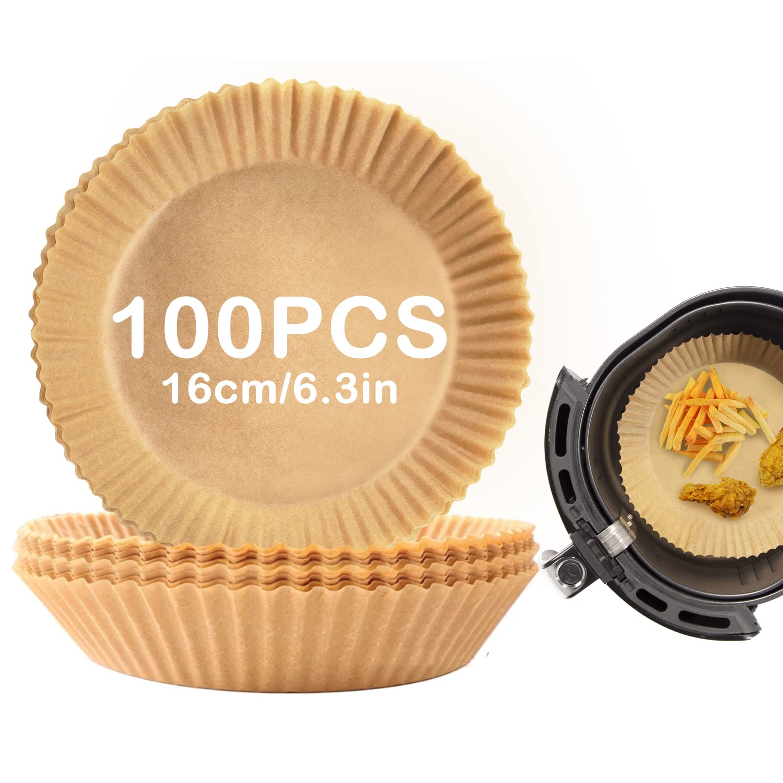 Air Fryers Paper Liners, Air Fryer Silicone Oil Paper, Uten 100PCS Round Greaseproof Paper for Air Fryers, 6.3inch/16cm