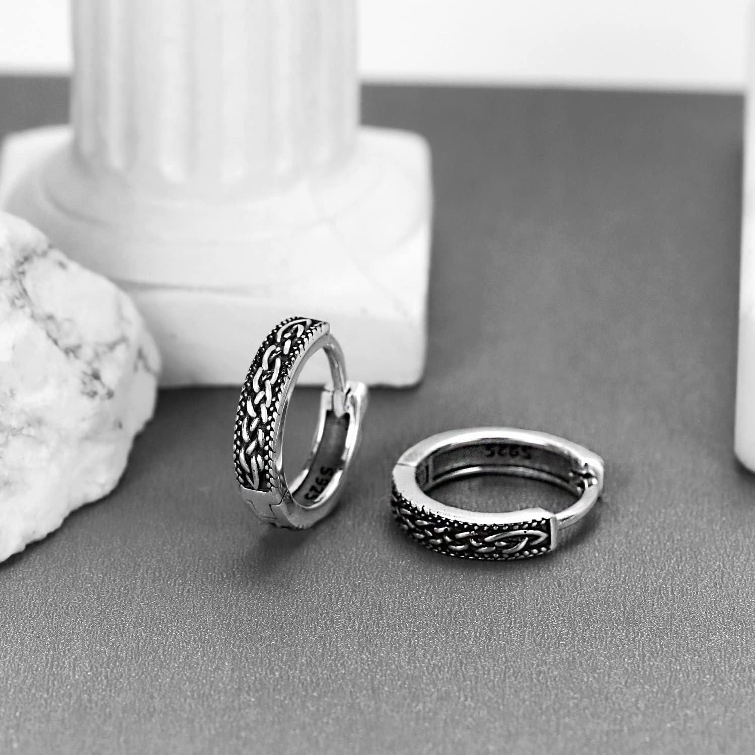 Odinstone 925 Sterling Silver Norse Viking Runes Hoop Earring Celtic Knot Earrings for Men Women Hypoallergenic Huggie Hoops Jewelry Gift - Image 5