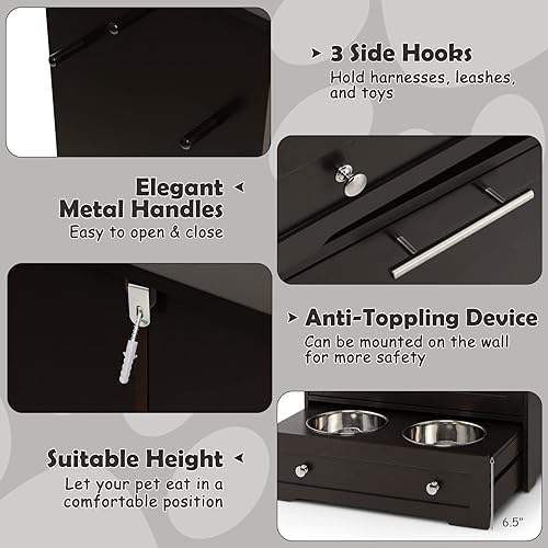 Miniatura 6 de CHEFJOY Estación de alimentación para perros, gabinete de almacenamiento de alimentos para perros con cuencos dobles elevados para perros, diseño