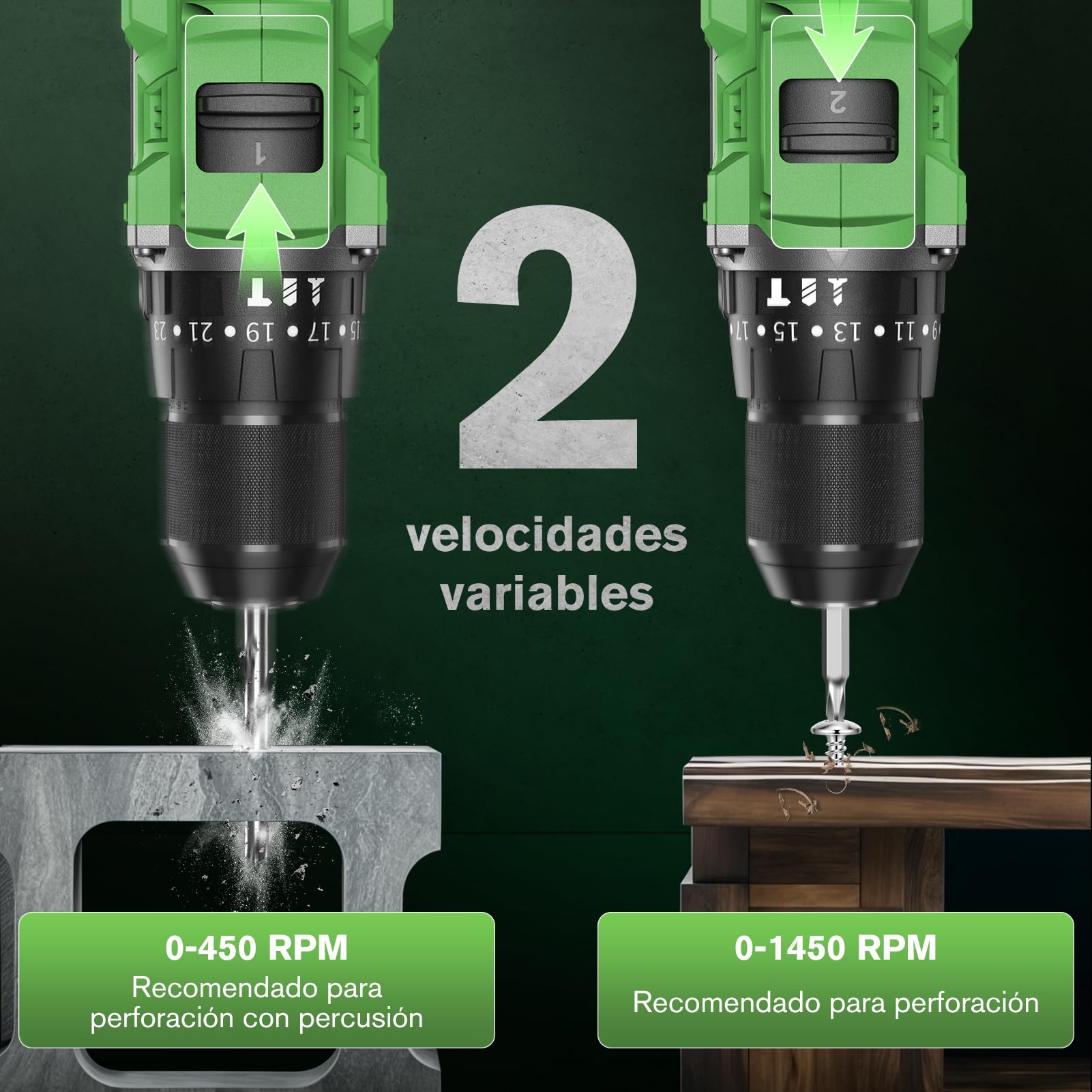 Ginour Brushless Perceuse-Visseuse à Percussion sans fil 50Nm, 21V Visseuse Devisseuse avec 2 Batteries 2Ah, 800W Moteur sans Balai, 47 Accessoires & coffret, 23+3 Couple, 2 Vitesses,10mm Mandrin LED