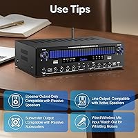 Vista 7 de Daakro Receptores estéreo amplificador de audio para el hogar con pantalla DSP, 300 W de potencia nominal 5.1 canales receptor Bluetooth