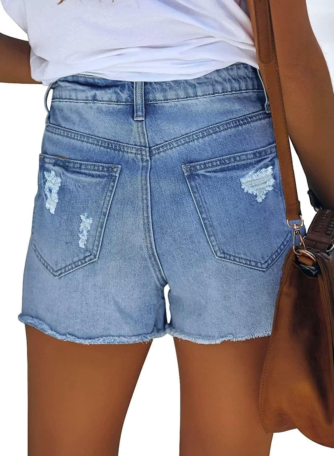MINGALONDON Women's Denim Shorts Mid Waist Ripped Distressed - Image 3