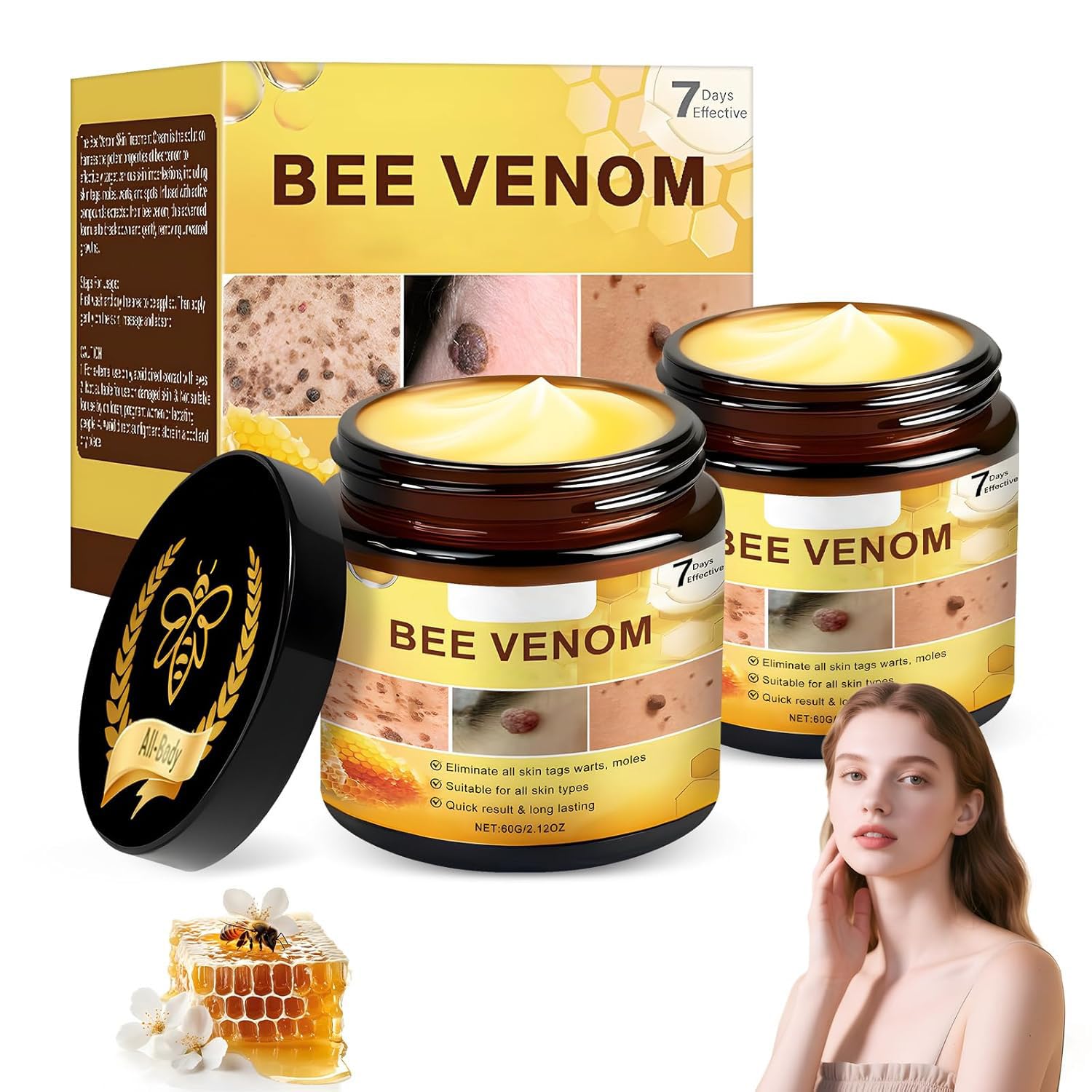 Finturo 2pc Bee Venom Skin Treatment Cream, Bee Poison All-in-One cream, bee venom for Body Care - Face Lift & Firming for All Skin Types,Bee Venom All-in-One Cream