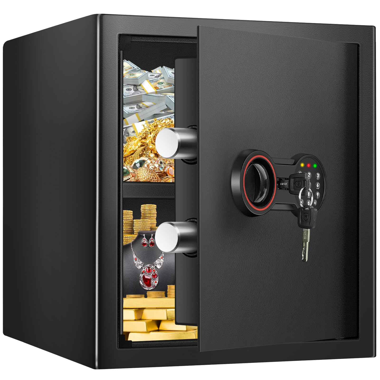 2.0 Cub Home Safe Fireproof Waterproof, Anti-theft Fireproof Safe Box with Programmable Keypad, Spare Keys and Removable Shelf, Digital Security Safe for Home Money Firearm Documents Medicines