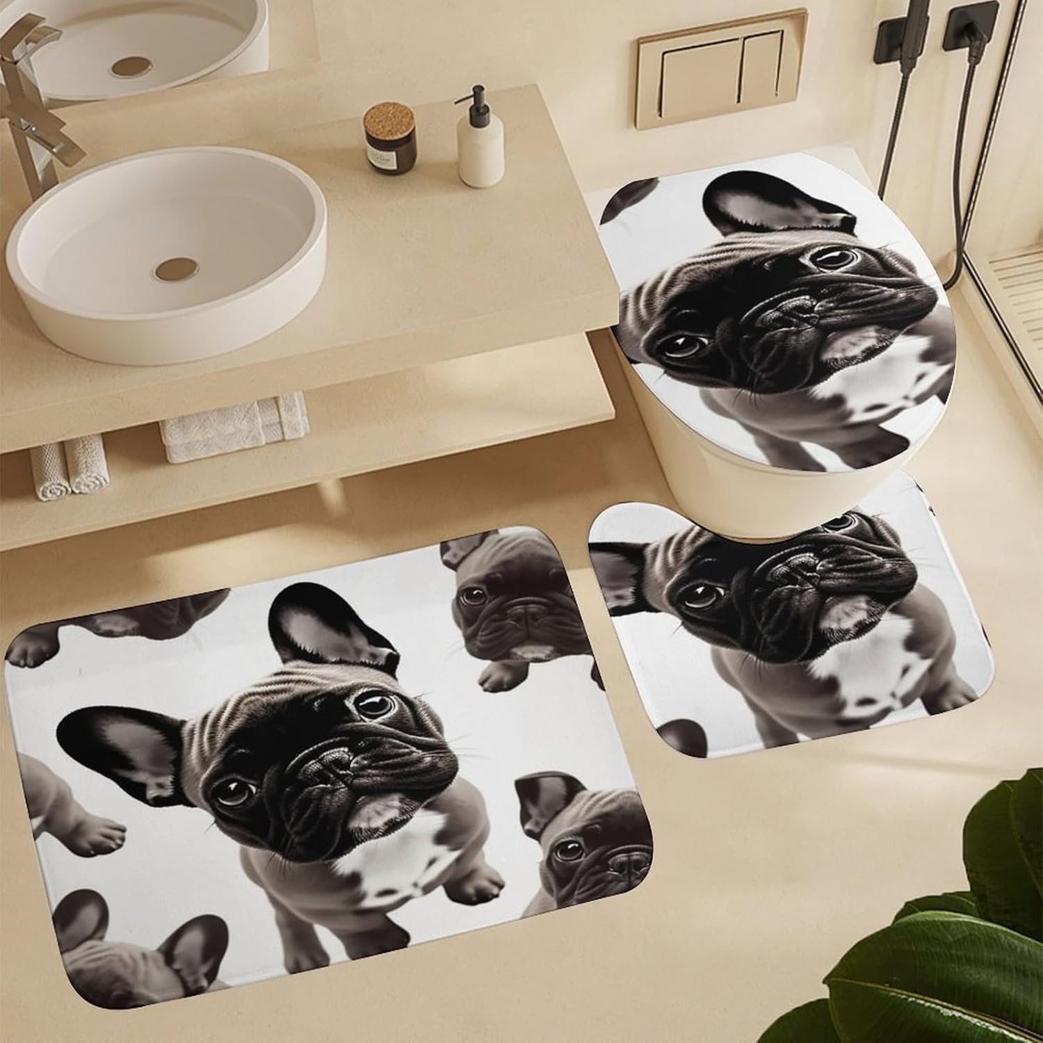 Four Piece Bathroom Set with Toilet Lid Cover and Non-Slip Rugs Minimalist Shower Curtain for Bathroom Set