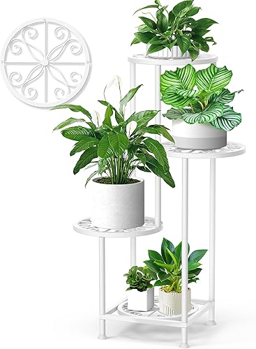 Soporte de 4 niveles para plantas al aire libre e interior, soporte de exhibición de metal para flores, múltiples plantas esquineras altas para