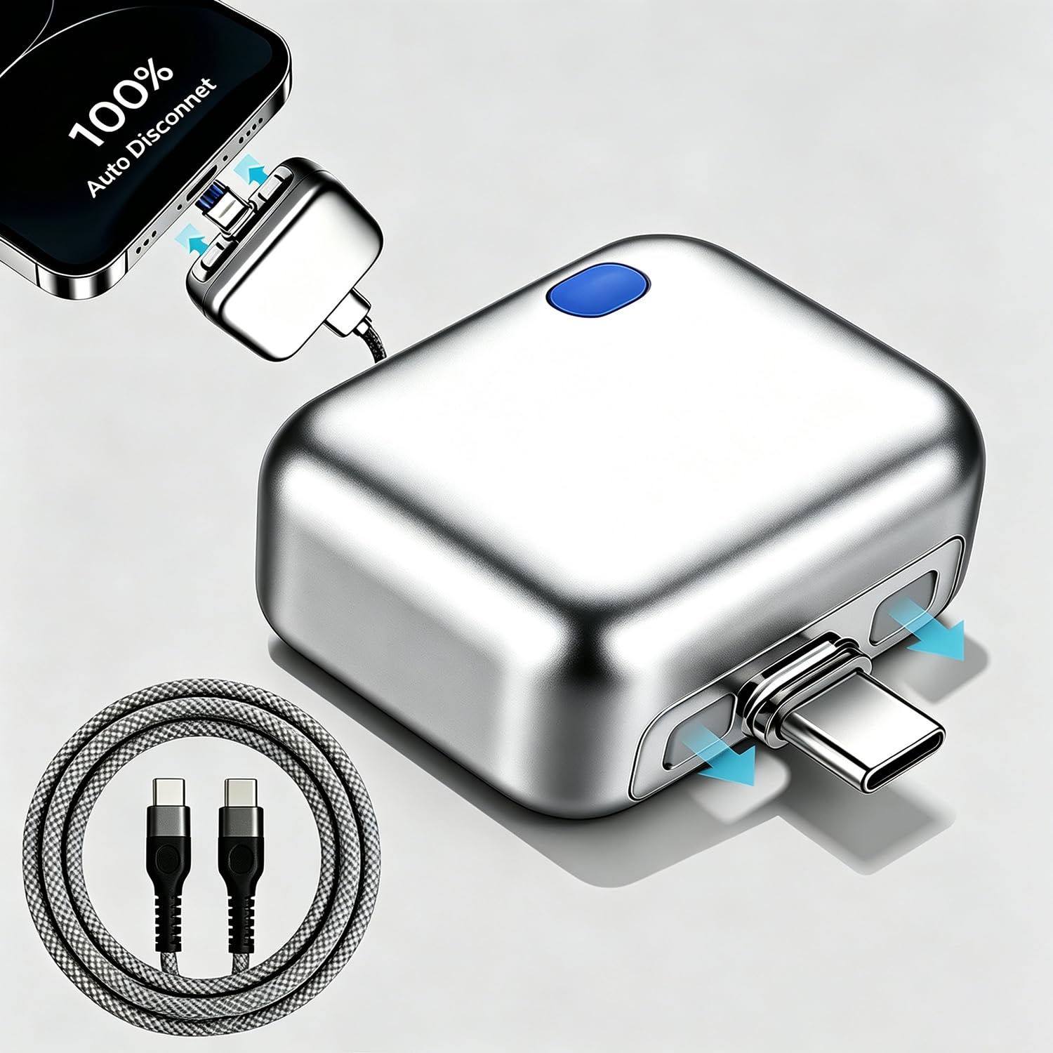 Smart Auto Stop Charging Adapter with USB-C Cable, Auto Cut Off Fast Charger Cable Intelligent Charging Full Disconnect Protector Charged Battery Overcharge Separator for Phone Tablet Eject Device-image-2