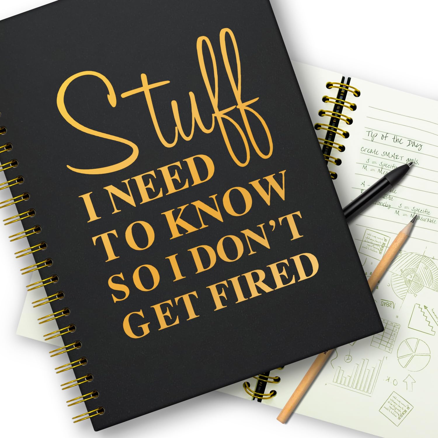 XKZGSZB Lustige Notizbücher mit Aufschrift "Stuff I Need to Do So I Don't Get Fired", lustige Spiralnotizbücher mit Goldfolie, Geschenke für neue Jobs, lustiges Geschenk für Kollegen, Bürobedarf,