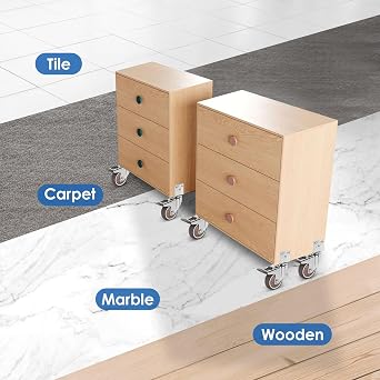 W B D WEIBIDA 3 Inch L-Shaped Casters with 4 Brakes, Side Mount Heavy Duty Castor Wheels with Load Capacity 1000 LBS, Silent & Non-marking Rubber Casters, Suitable for Furniture, Table, Bed, Pack of 4