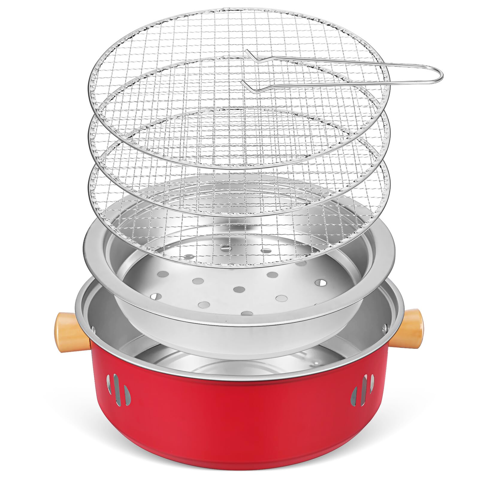 ifundom Barbecue Portatile in Ferro Stufa a Carbone da Esterno Griglia da Campeggio Smontabile 3 Griglie Fornello da Tavolo per Campeggio Giardino e Feste All’Aperto
