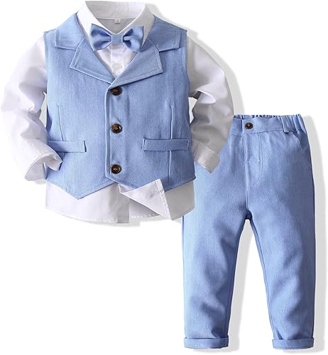 Kimocat Traje formal de pajarita para bebés, niños, chaleco de esmoquin, traje de fiesta de boda