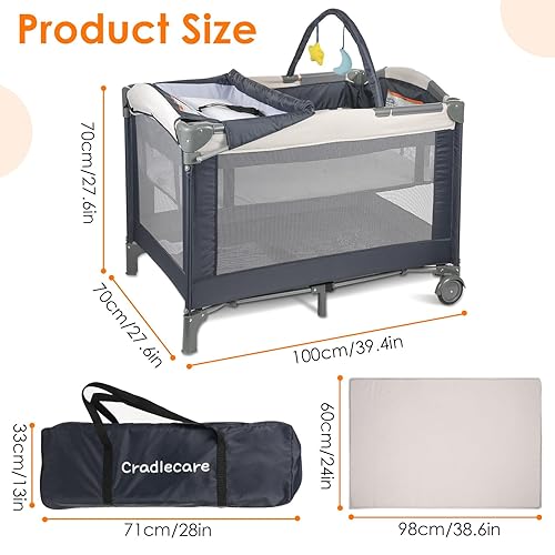 Miniatura 7 de Paquete y juego 3 en 1 con moisés y cambiador Cuna de bebé portátil para viajes, corral plegable para recién nacidos y niños pequeños, 2 ruedas de