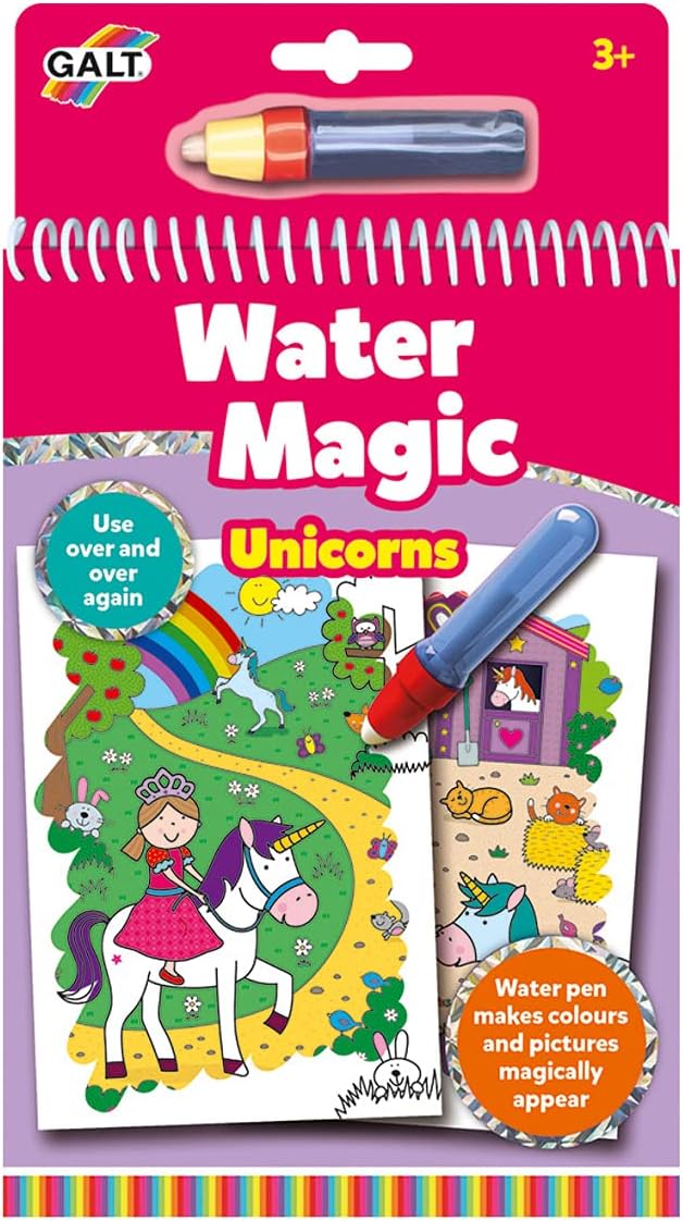 Water Magic Unicorns - Unicorn Themed, Reusable Colouring Books for Children, Reusable Pictures for Kids to Colour - Magically Reveal Hidden Pictures with Water Pen - For Ages 3 Years Plus