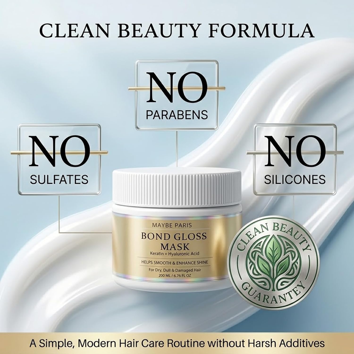 maybe paris Bond Gloss Mask, with Hydrolyzed Keratin & Hyaluronic Acid, Helps Support Stronger, Smoother & Shinier Looking Hair, for Dry, Dull & Damaged Hair, Sulfate-Free & Silicone-Free