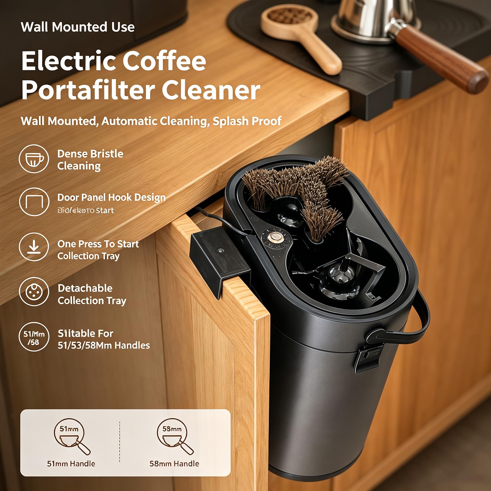 Limpiador Eléctrico De Portafiltros De Café, Máquina Automática para Eliminar Los Posos De Café, Universal De 51/53/58 Mm, para Montaje En Pared Y Sobremesa