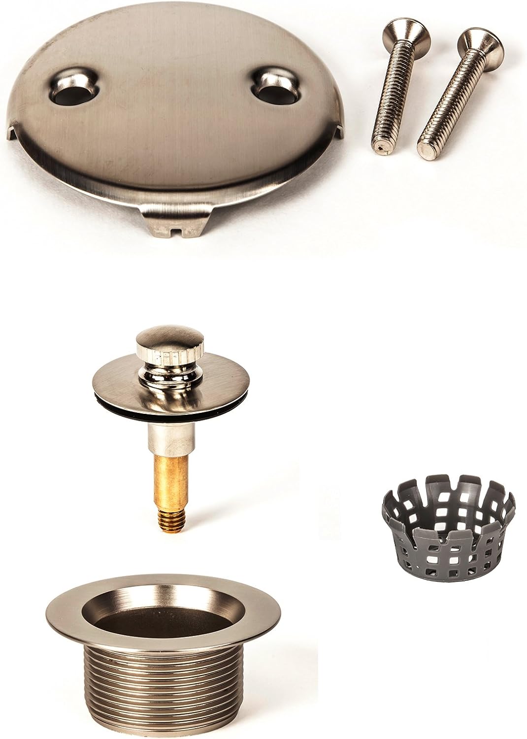 PF WaterWorks PF0969-ORB Lift Lock (Push Pull) Bath Tub Drain Assembly (Coarse Drain 11.5 TPI + Stopper + Two (2) Hole Face Plate - FREE Hair Catcher/Strainer - Eliminate Clogs Oil Rubbed Bronze
